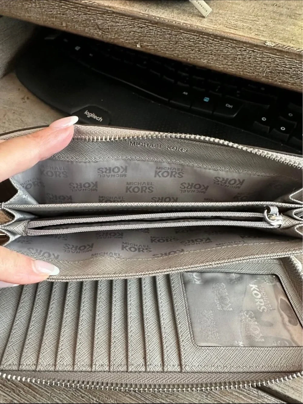 Michael Kors Gray Zip-Around Saffiano Leather Wallet